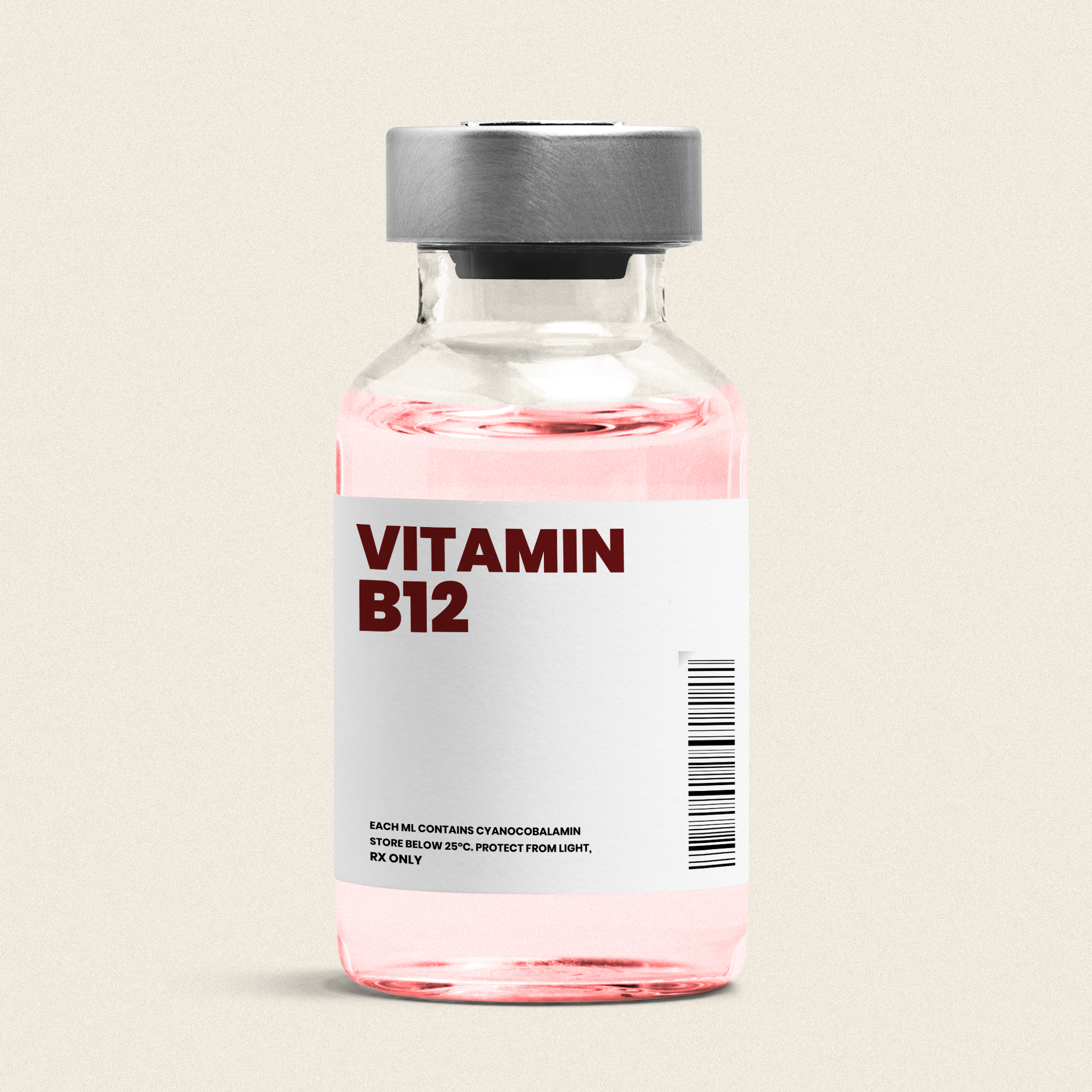 Vitamin B12 injection in a glass bottle with pink liquid Vitamin B12 injection in a glass bottle with pink liquid